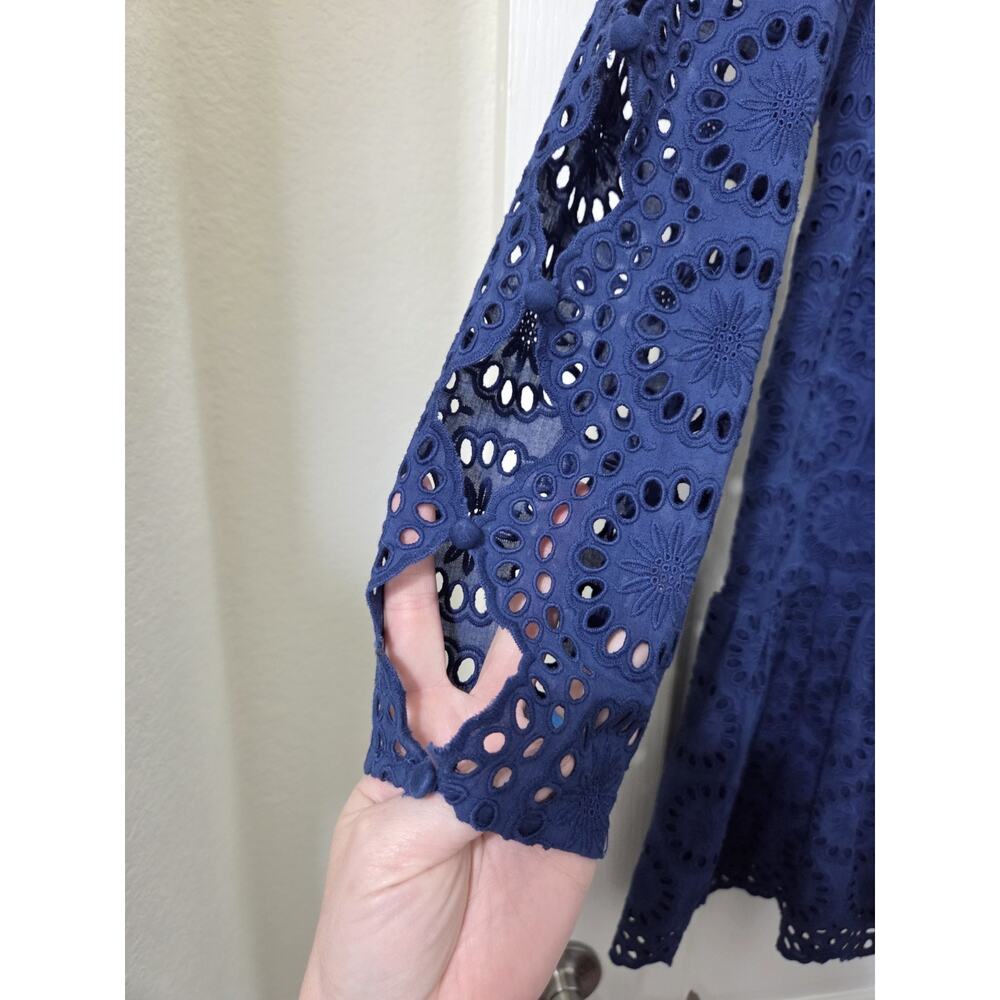 Figue Isabella Blue Eyelet Embroidered Cutout Sleeves Boho Mini Dress, Size XL - Picture 7 of 16